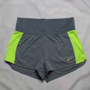 NIKE womens SHORTS gray NEON GREEN workout DRI-FIT high waist SIZE M